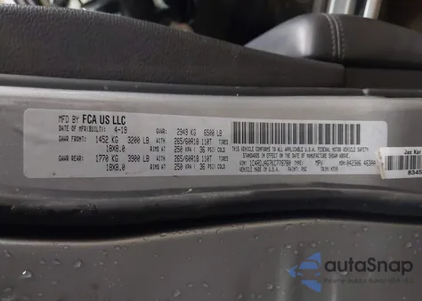 2019 Dodge Durango Sxt Awd z USA, uszkodzony, nr VIN 1C4RDJAG7KC778780